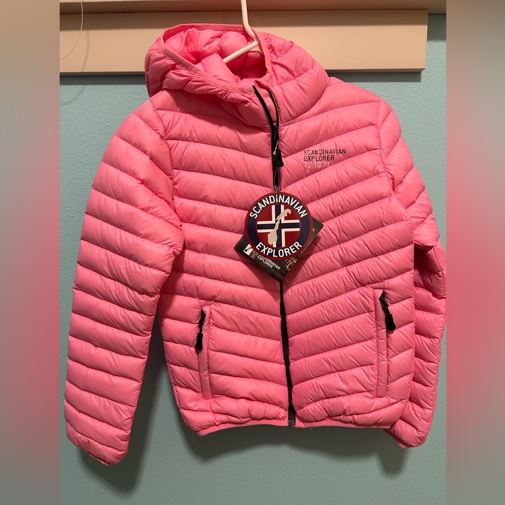 Ultra light down kids jacket size 12, pink